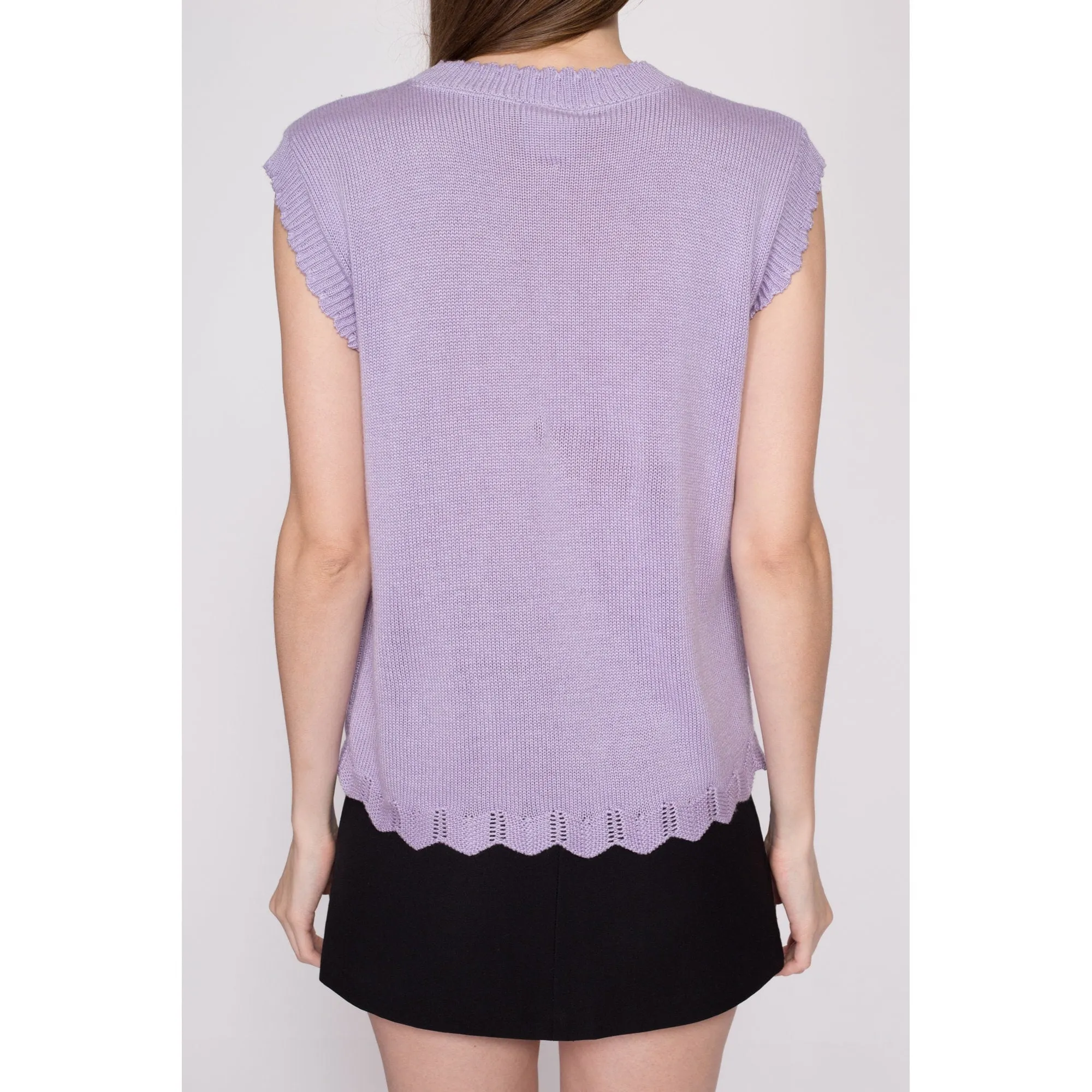 80s Lilac Purple Floral Sweater Vest - Medium