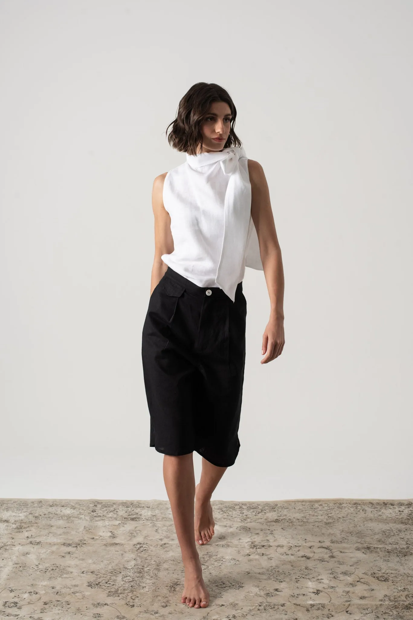 Axel Linen Tie Top White