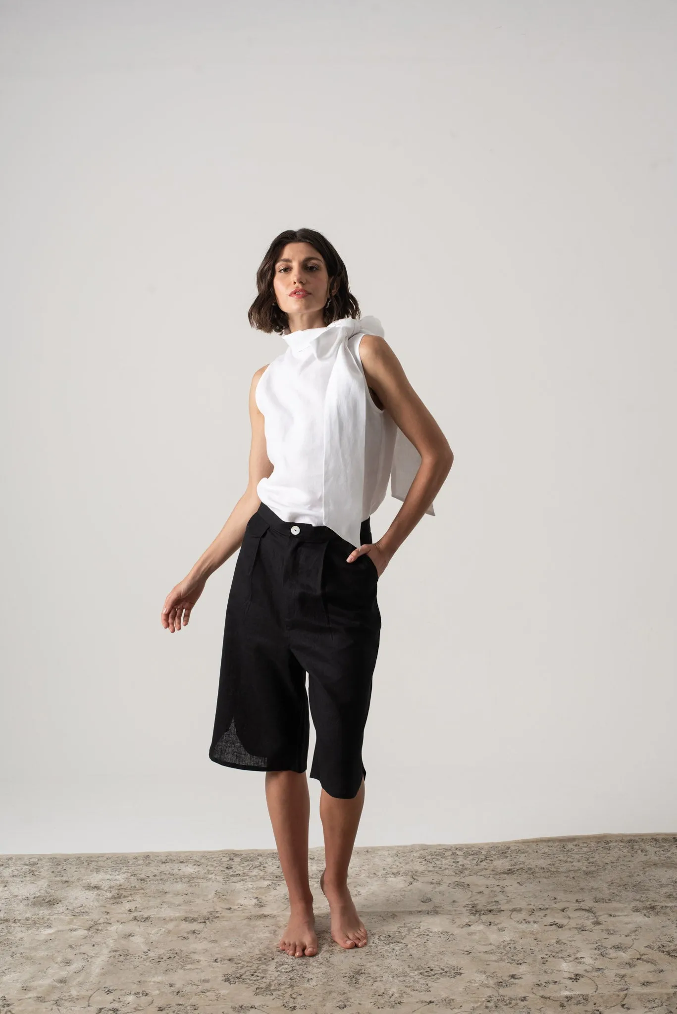 Axel Linen Tie Top White