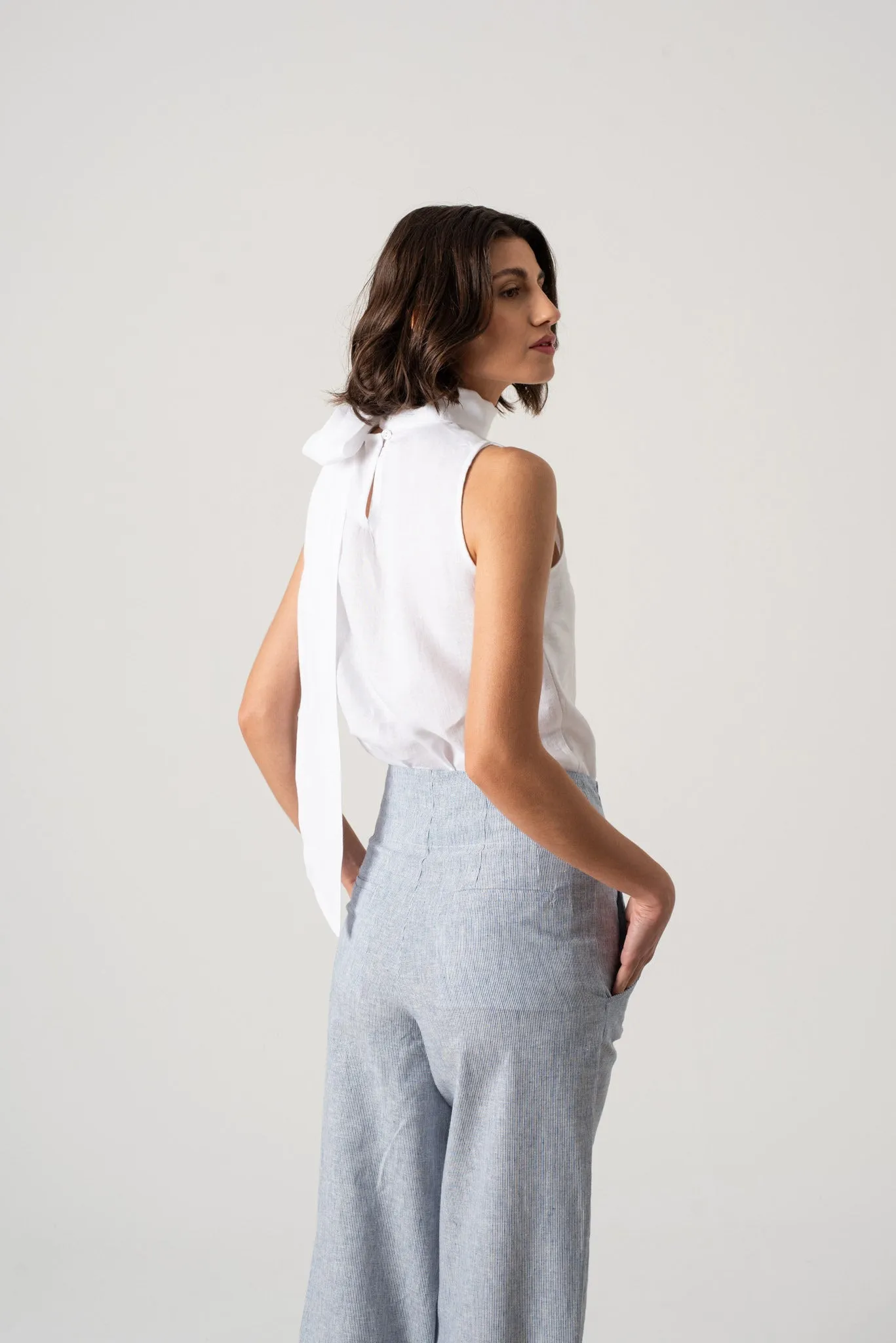 Axel Linen Tie Top White
