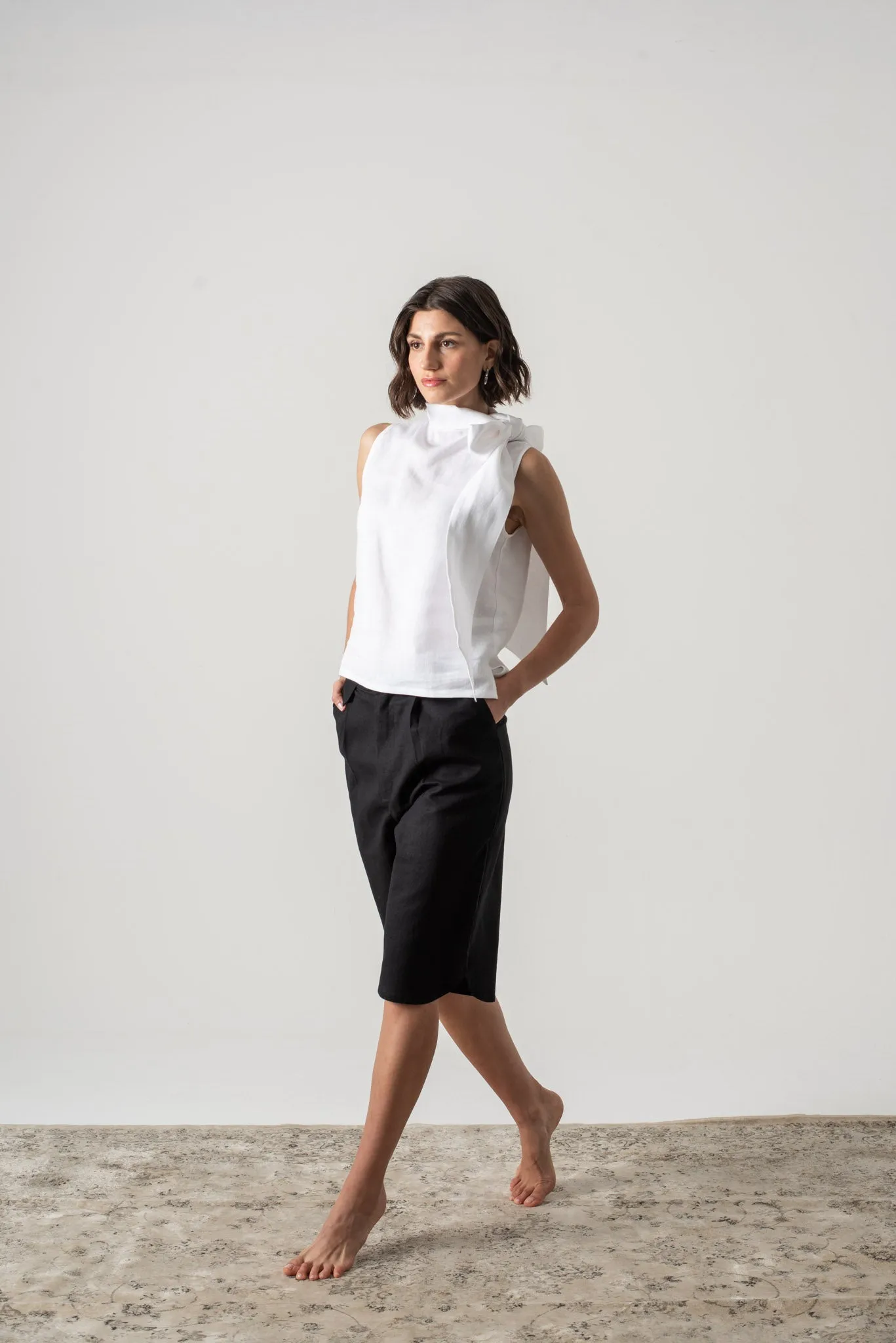 Axel Linen Tie Top White