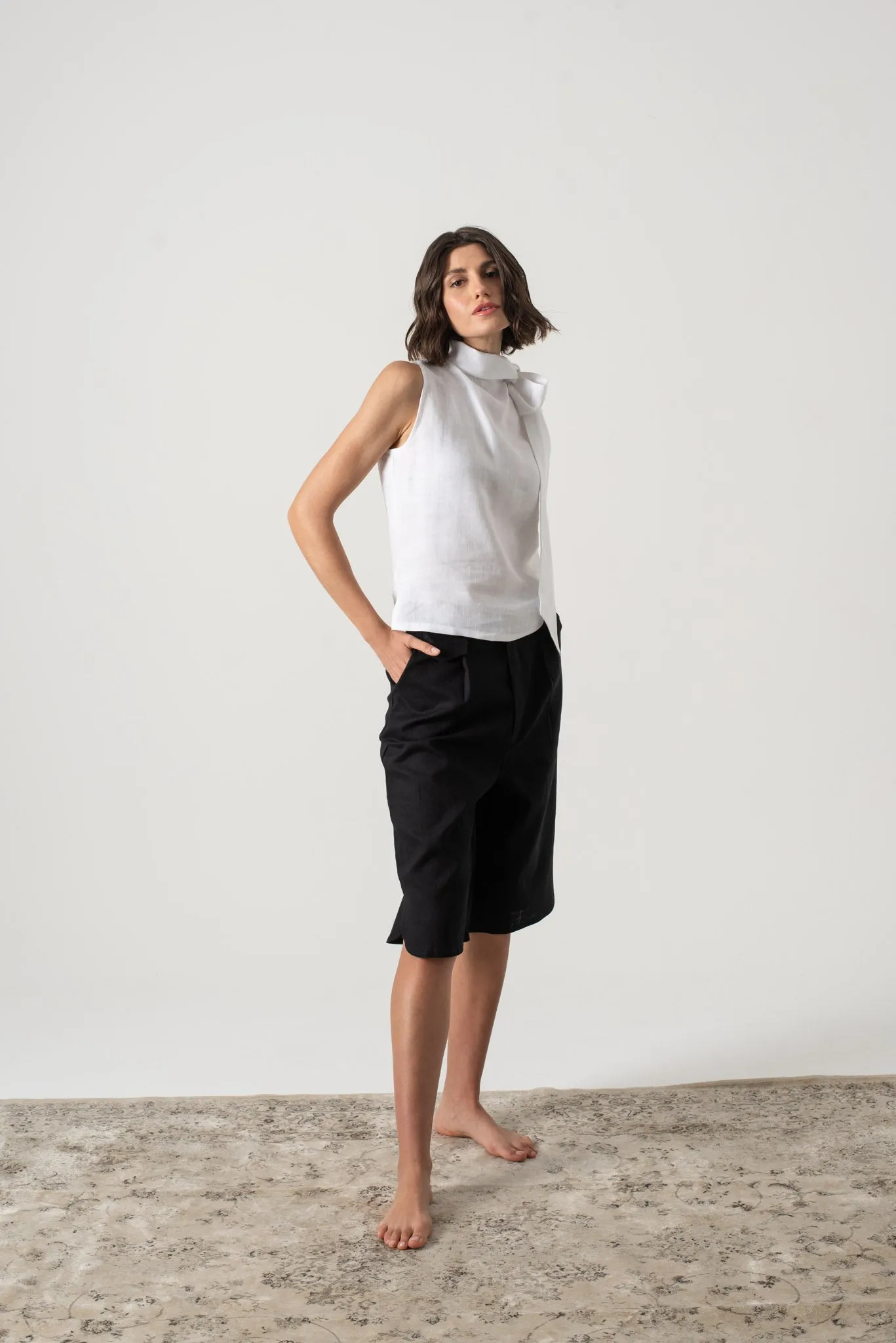 Axel Linen Tie Top White