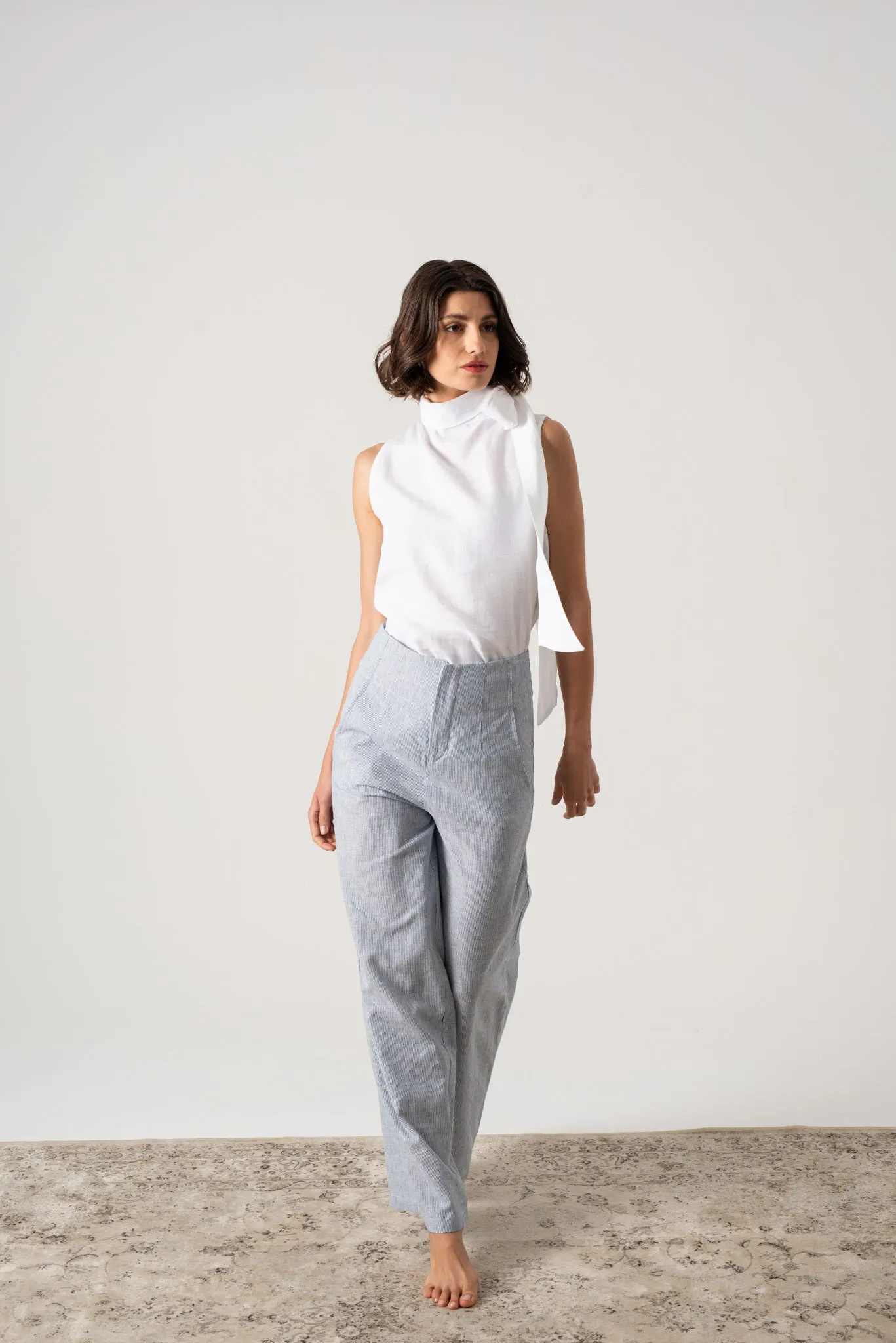 Axel Linen Tie Top White
