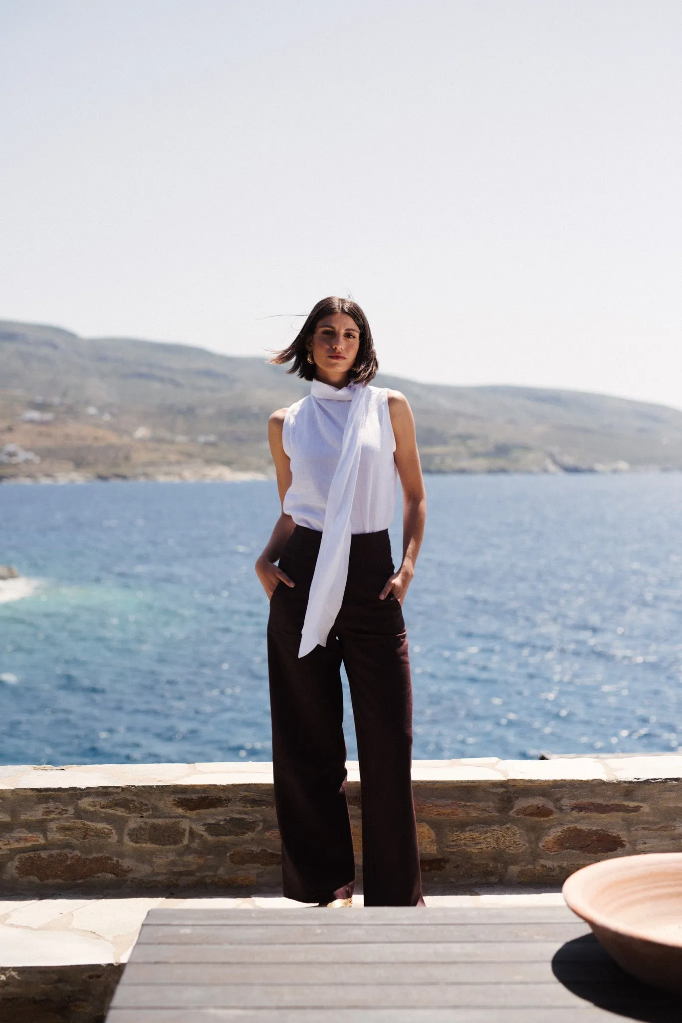 Axel Linen Tie Top White