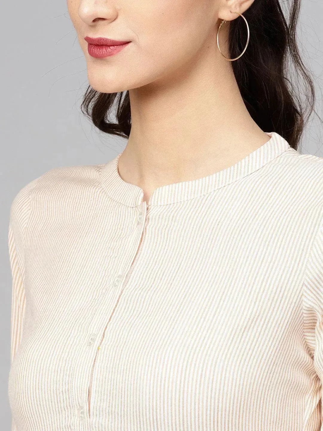 Beige Striped Rayon Kurta