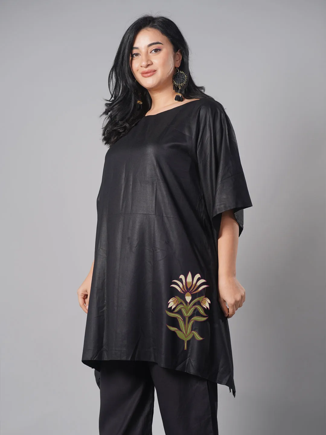 Black Rayon Kaftan - EDELWEISS