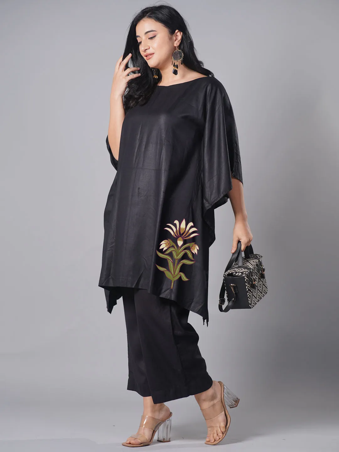 Black Rayon Kaftan - EDELWEISS