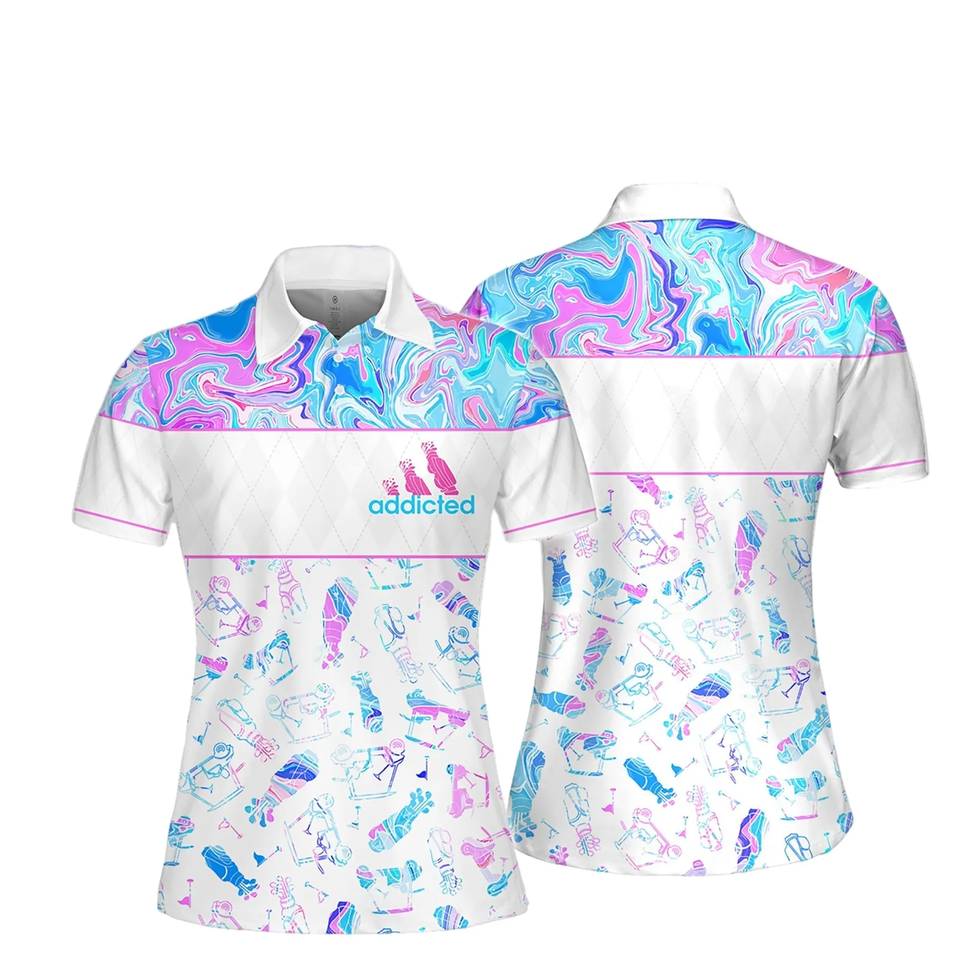 Blue And Pink Marble Seamless Golf Pattern Women Short Sleeve Polo Shirt Sleeveless Polo Shirt