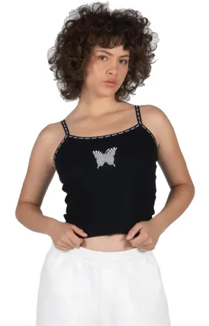 Butterfly Wing Ribbed Tank - Black