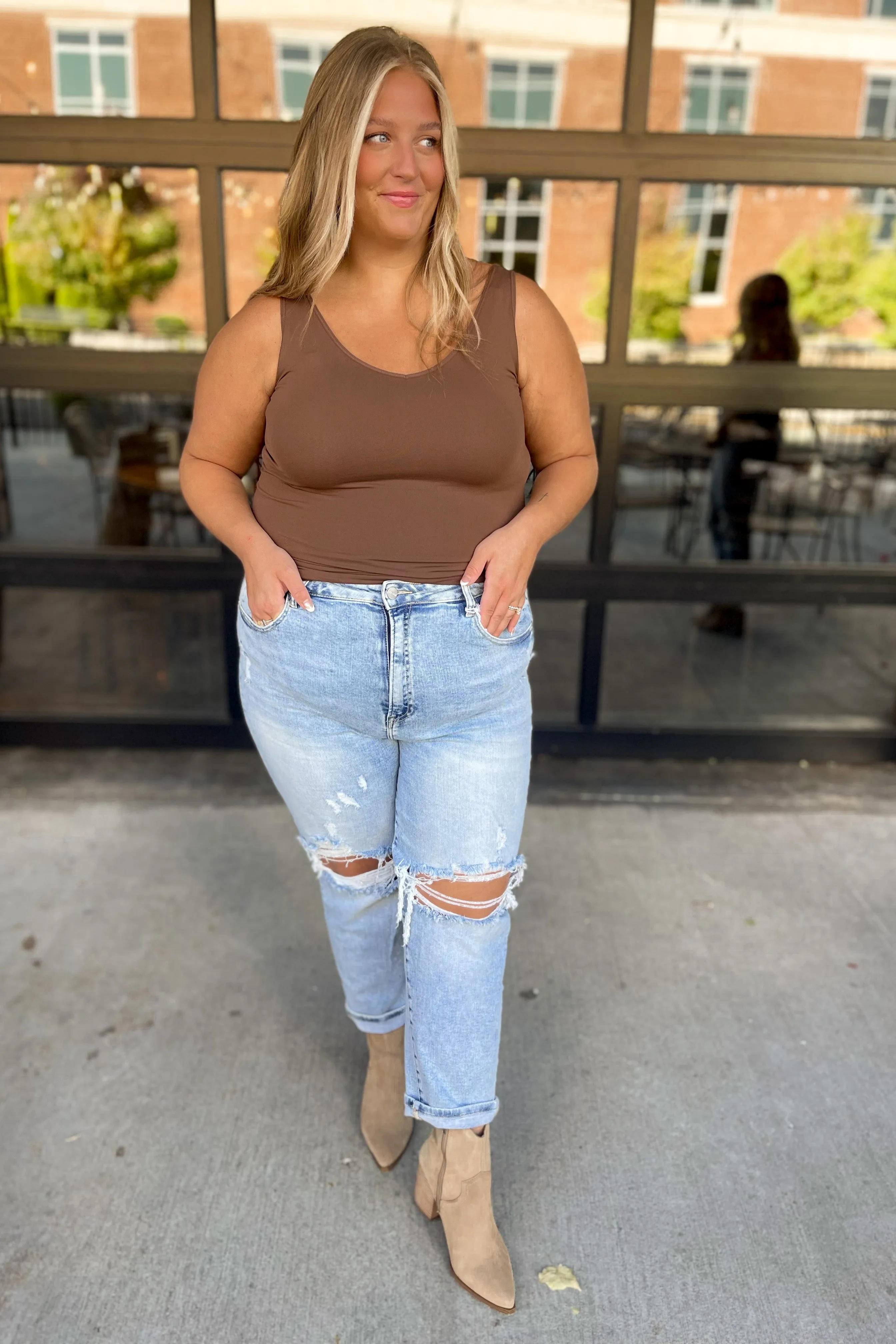 Cathy Basic Reversible Seamless Tank ~ Coffee