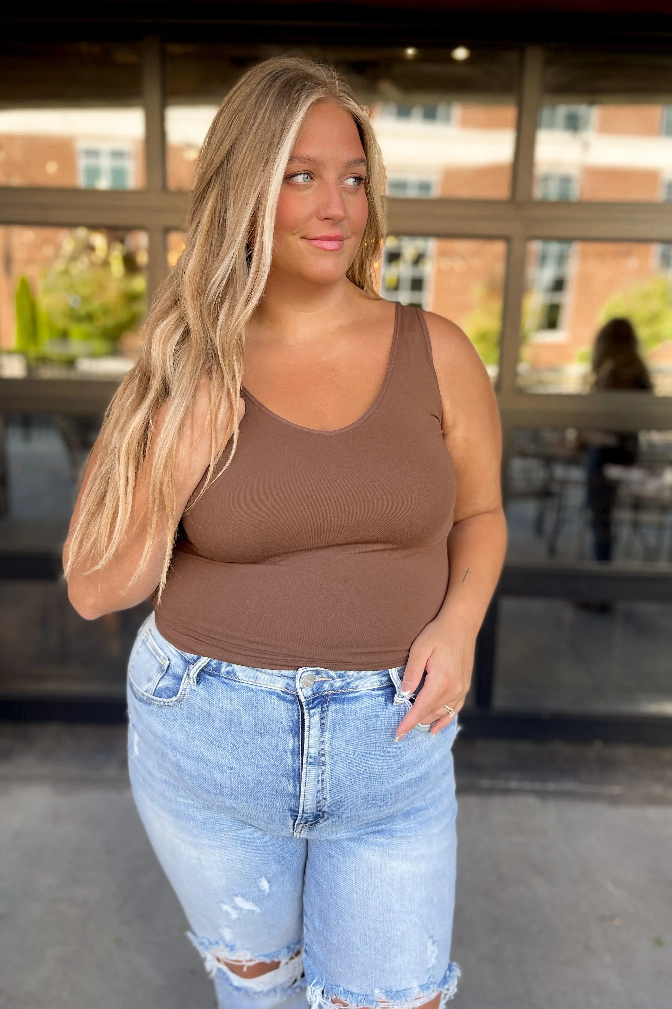 Cathy Basic Reversible Seamless Tank ~ Coffee
