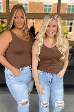Cathy Basic Reversible Seamless Tank ~ Coffee