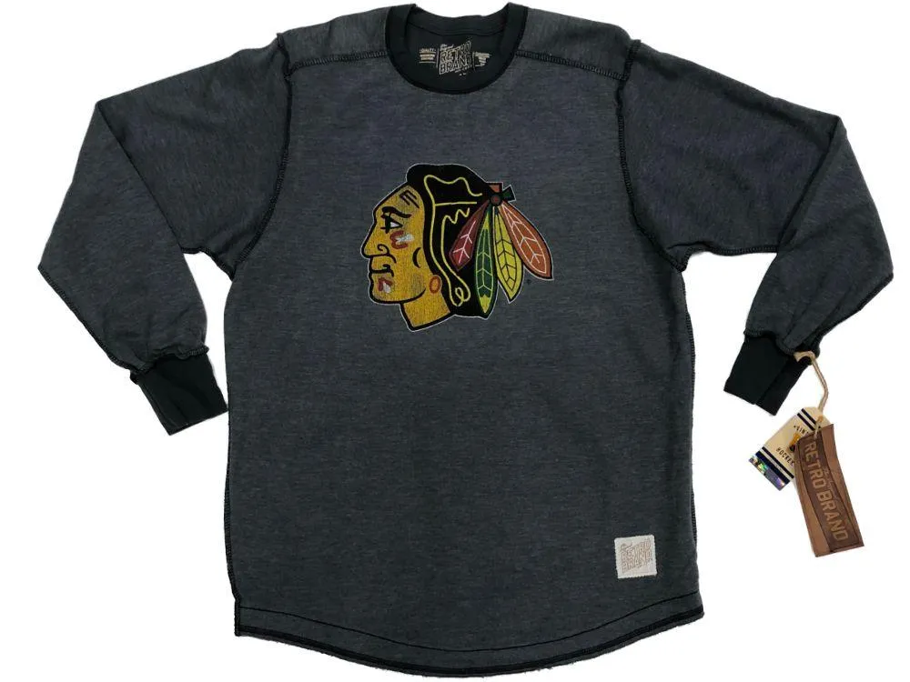 Chicago Blackhawks Retro Brand Gray "Inside Out" Thick Knit LS Crew T-Shirt