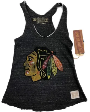 Chicago Blackhawks Retro Brand WOMENS Charcoal Gray Racerback Tank Top