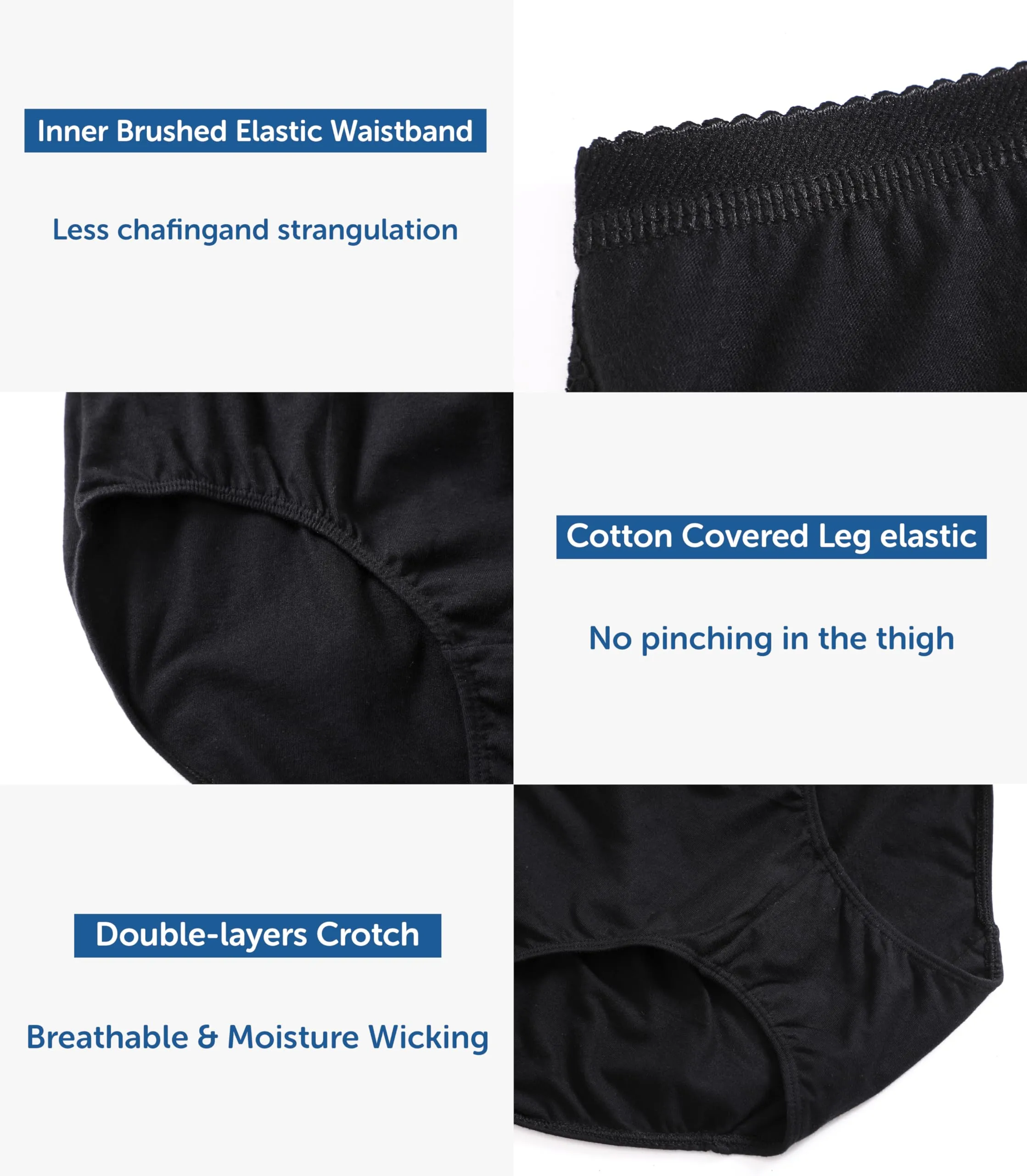 Comfneat Women's 6-Pack Pure Cotton Briefs High Waisted Underwear