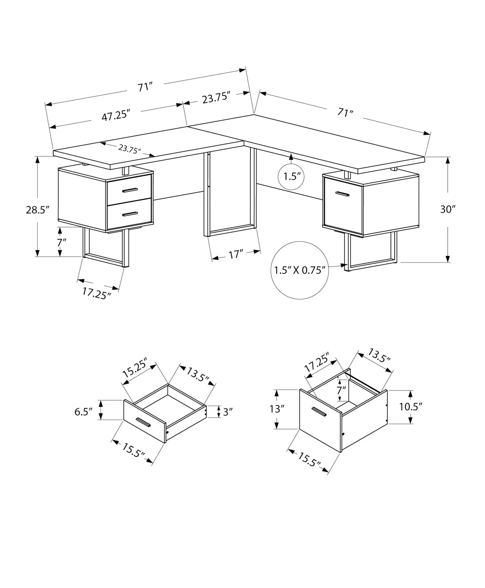 Computer Desk - 70"L / Walnut / Black Metal / L/R Face
