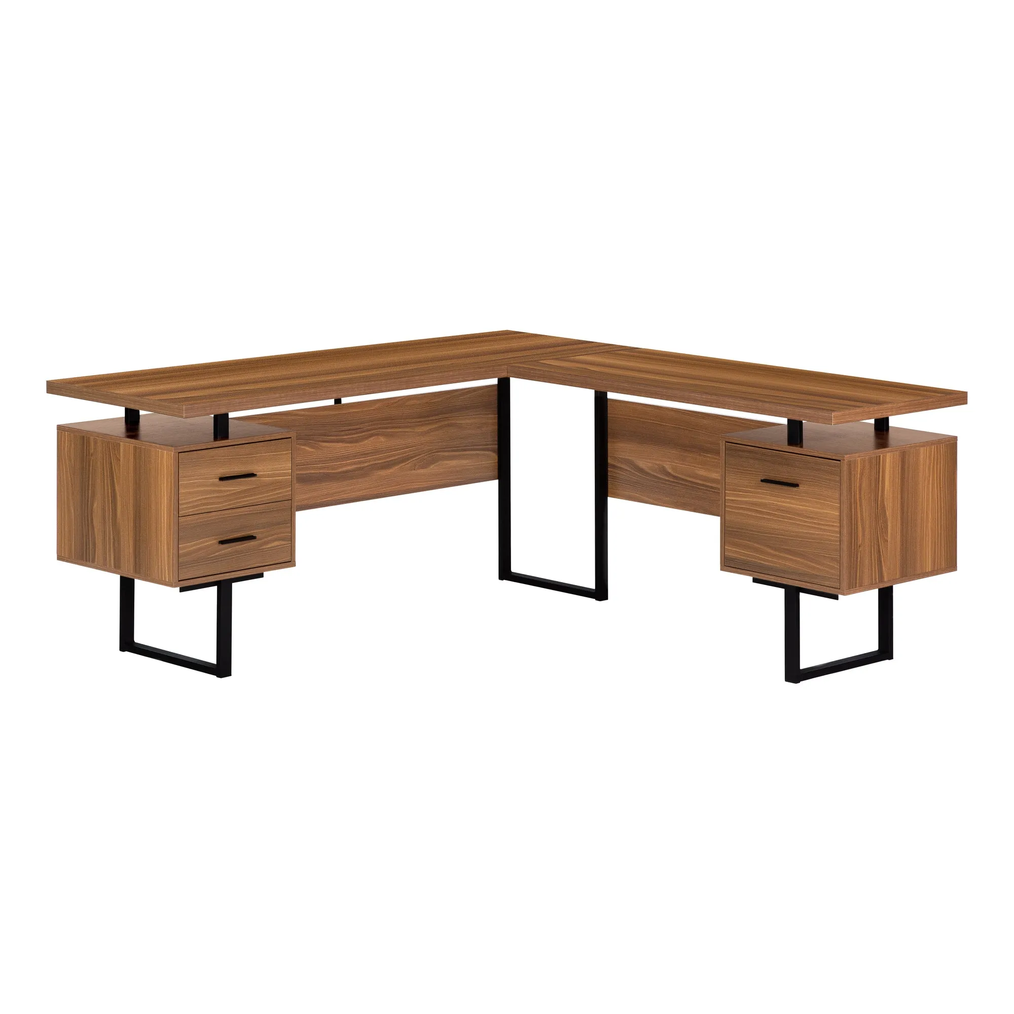 Computer Desk - 70"L / Walnut / Black Metal / L/R Face