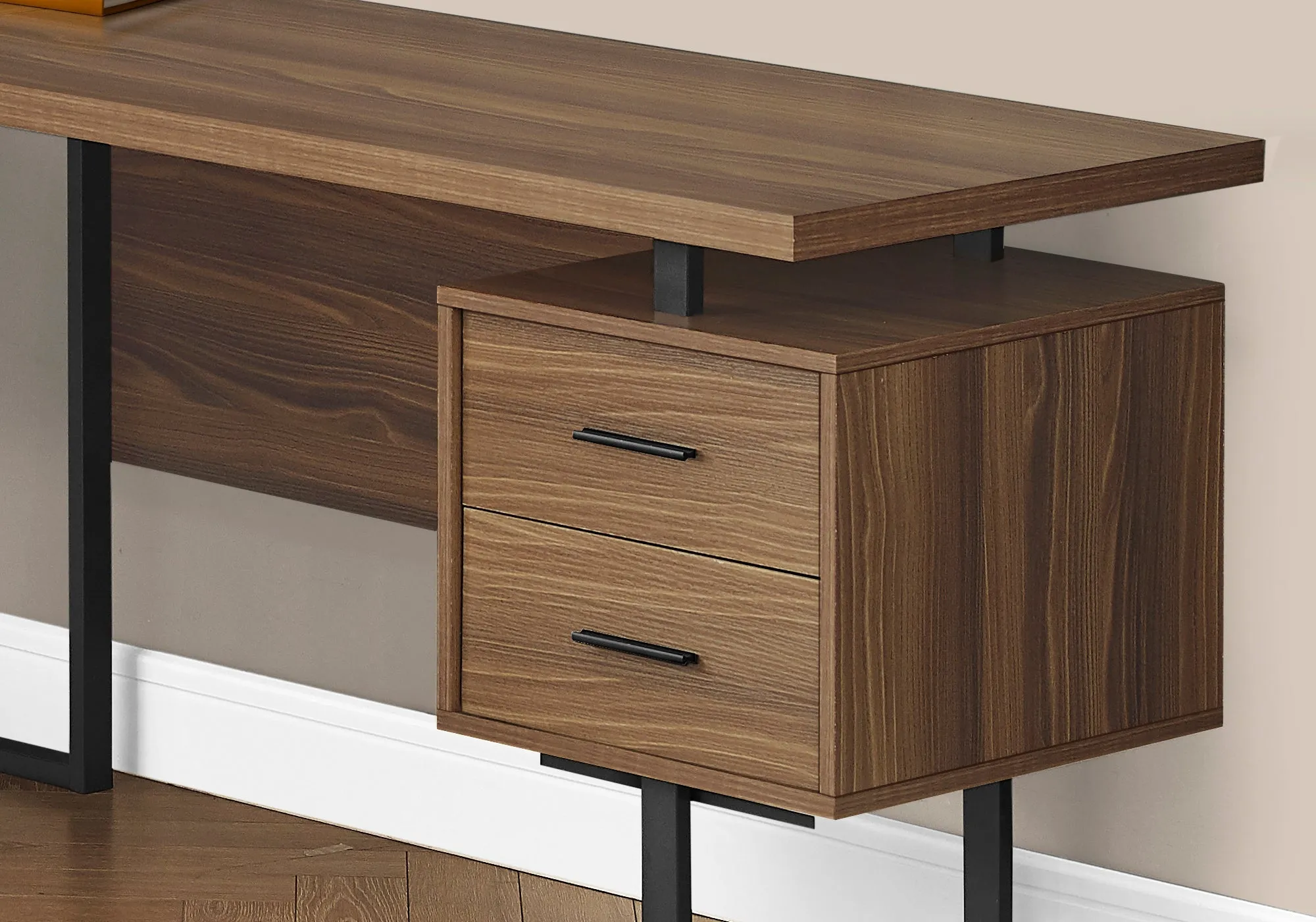 Computer Desk - 70"L / Walnut / Black Metal / L/R Face