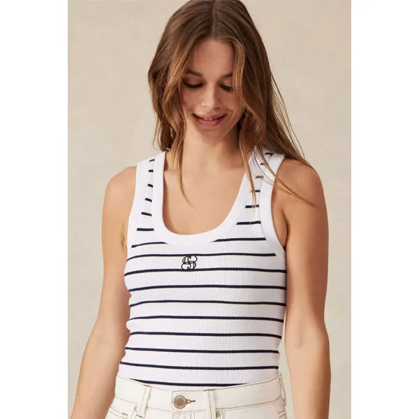 Contour Rib Scoop Tank - White   New Navy Monogram