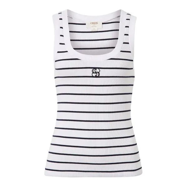 Contour Rib Scoop Tank - White   New Navy Monogram