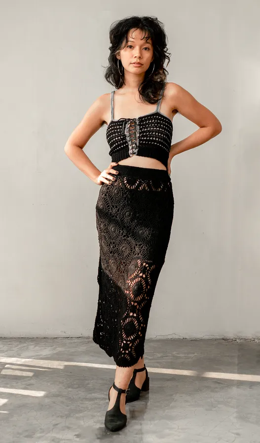 Crochet Bralette Rayon Black, 1 Size