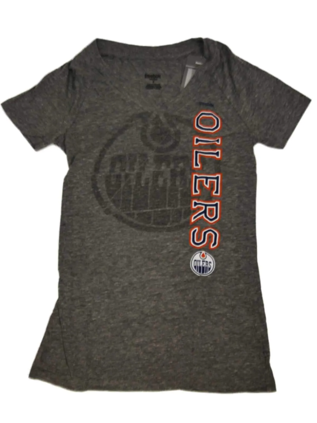 Edmonton Oilers Reebok Women Gray Faded Logo V-Neck Tri-Blend T-Shirt (S)