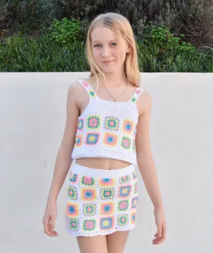 FBZ Girls White Multi Crochet Tank