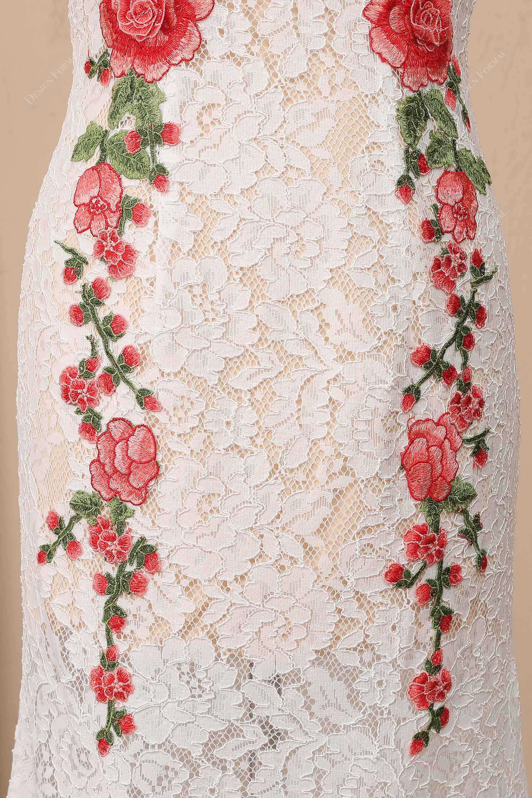 Flowers Ivory Lace Trumpet Evening Casual Bridal Dress