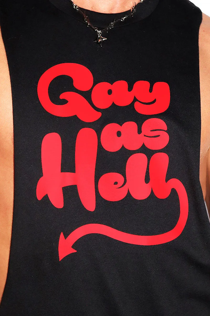 Gay As Hell Low Armhole Tank- Black