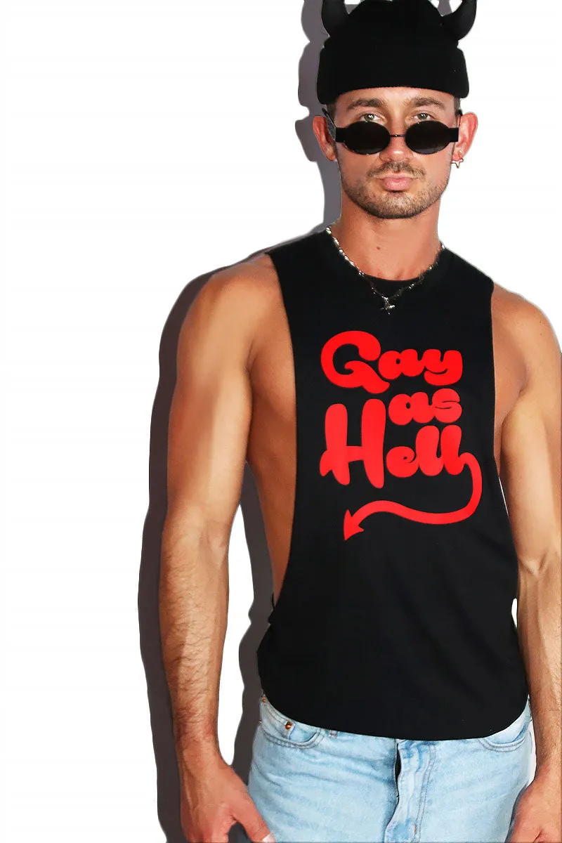 Gay As Hell Low Armhole Tank- Black