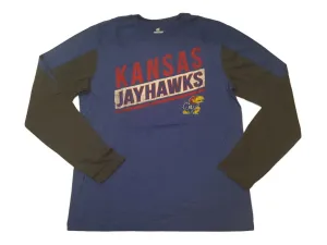 Kansas Jayhawks Colosseum Blue Semi-Faded Logo Burnout Style LS T-Shirt (L)