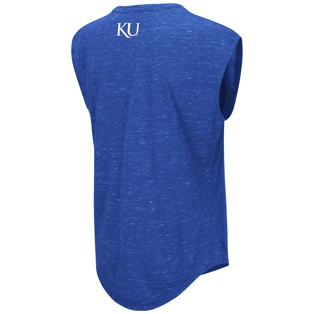 Kansas Jayhawks Colosseum WOMEN Blue Distressed Pocket Capped Sleeve T-Shirt