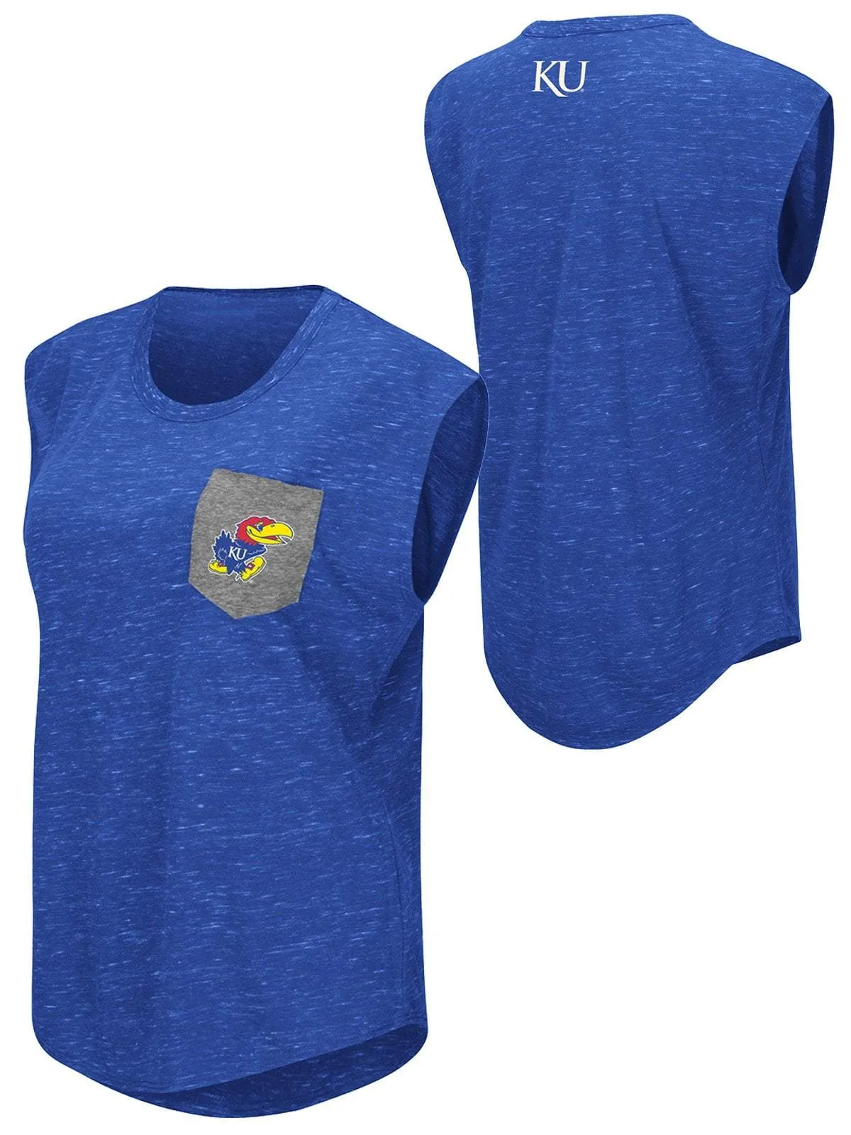 Kansas Jayhawks Colosseum WOMEN Blue Distressed Pocket Capped Sleeve T-Shirt