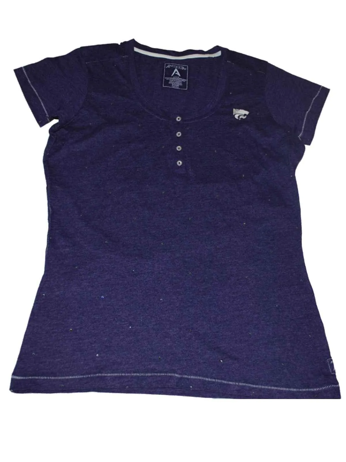 Kansas State Wildcats Antigua Women Purple Bling 4 Button T-Shirt (M)