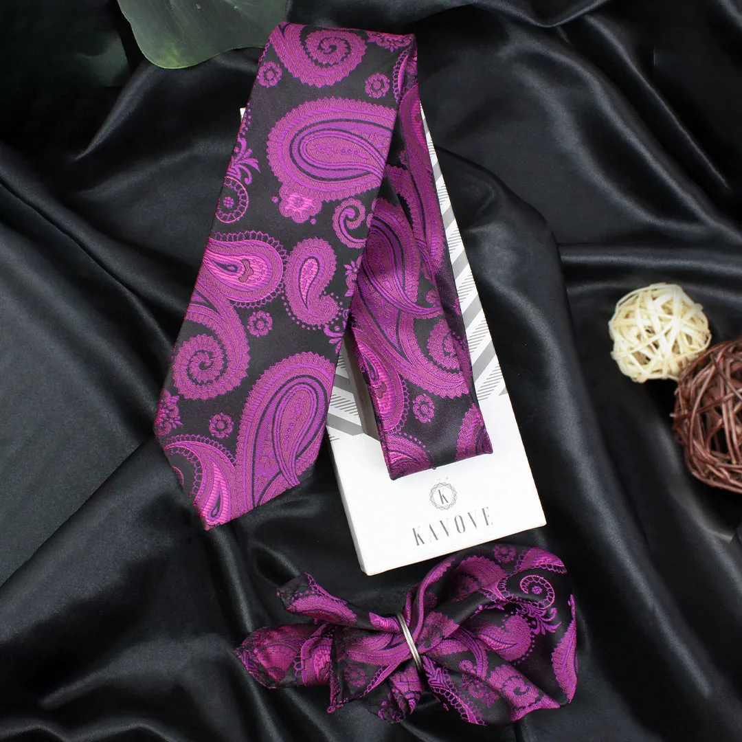 Kovove Pink Paisley Necktie and Pocket Square Gift Box