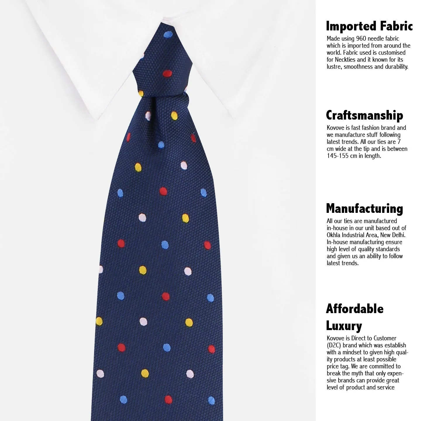 Kovove The Rainbow Polka Dot Blue Necktie and Pocket Square Gift Box