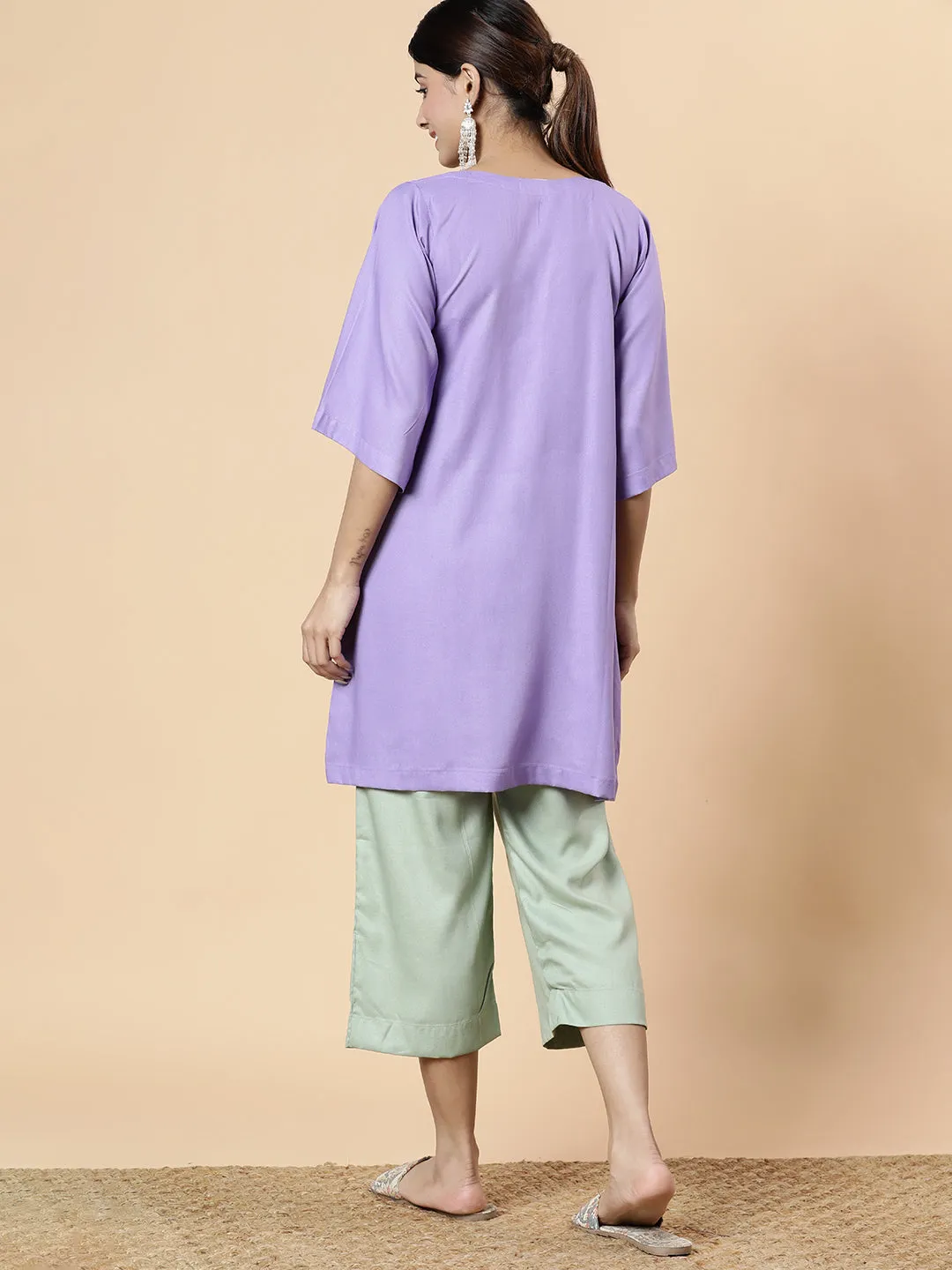 Lavender Rayon Kurti - Periwinkle