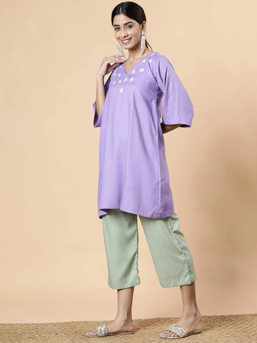 Lavender Rayon Kurti - Periwinkle