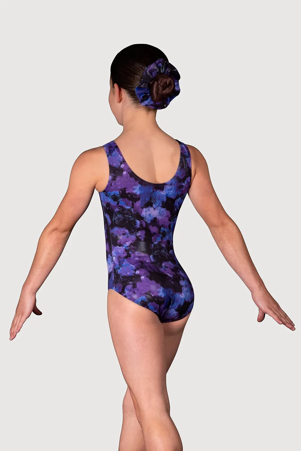 LL5215G - Cosmic Rose Printed Girls Tank Leotard & Scrunchie