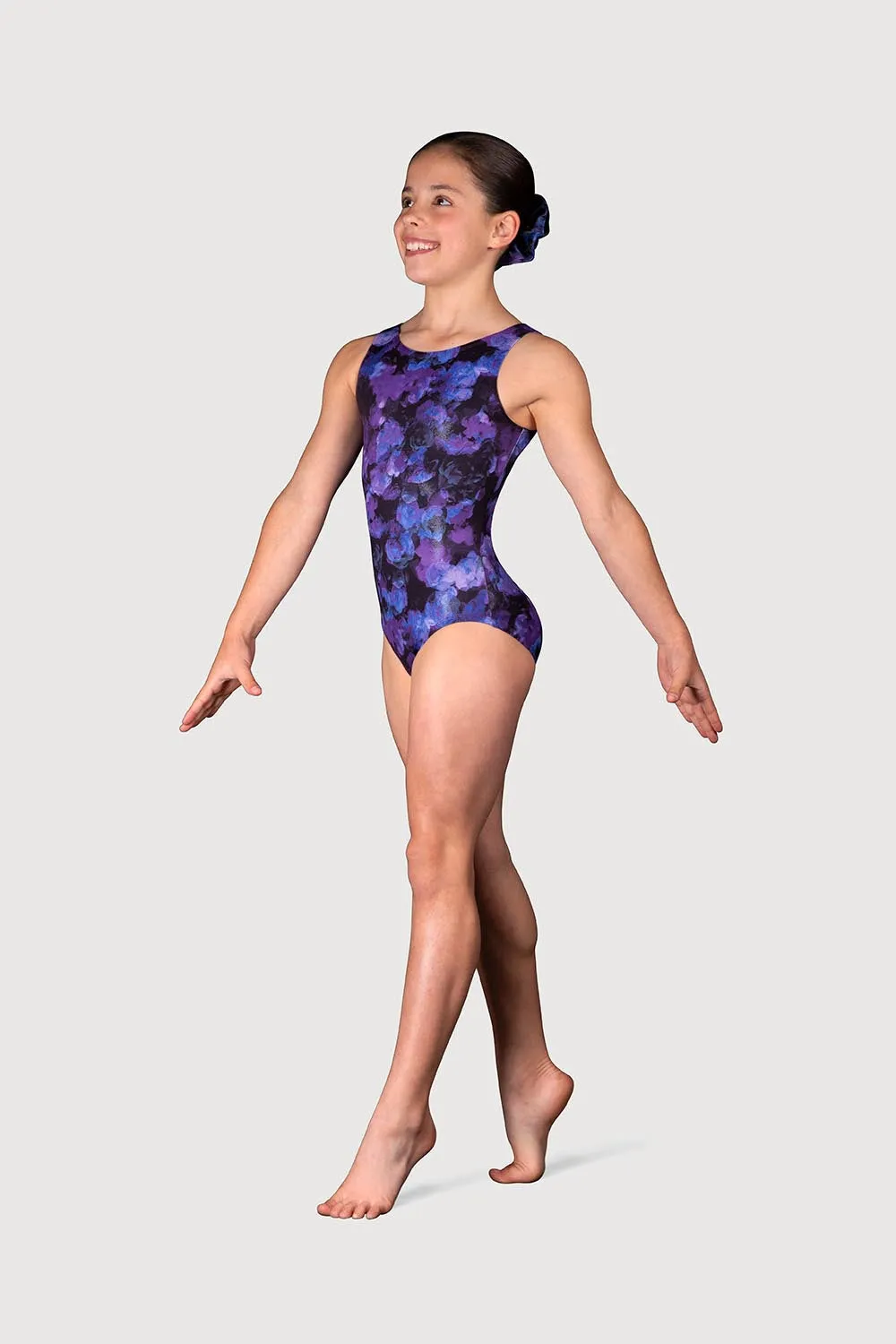 LL5215G - Cosmic Rose Printed Girls Tank Leotard & Scrunchie