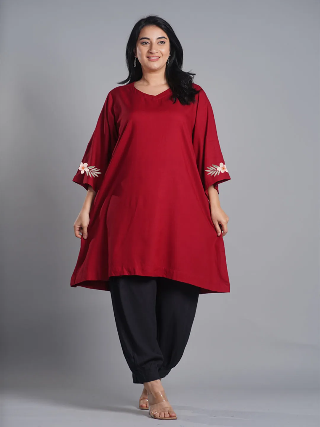 Maroon Rayon Kurti - Flores