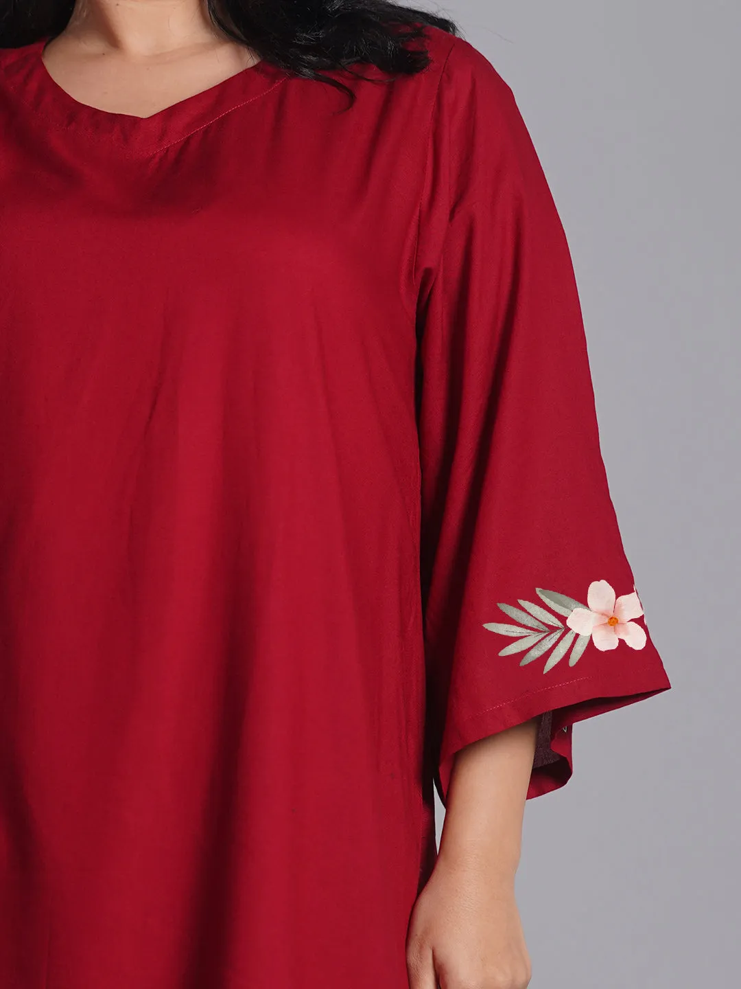 Maroon Rayon Kurti - Flores