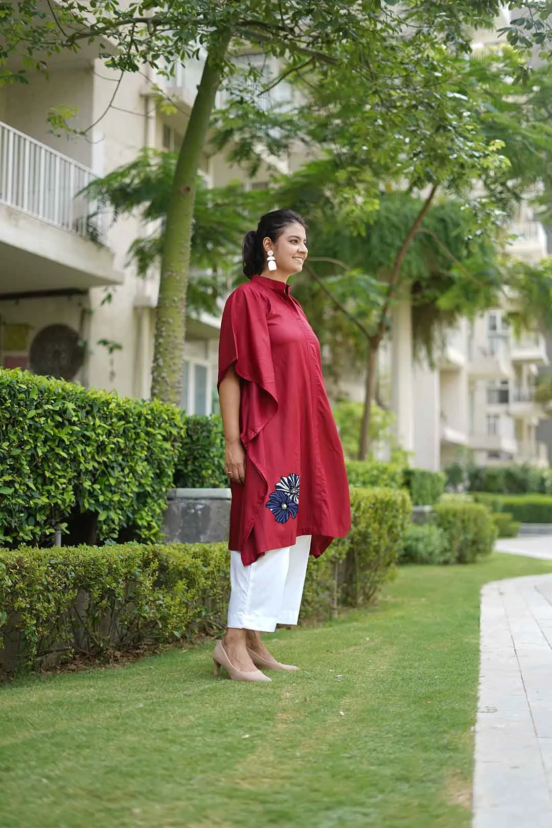 Maroon Rayon MandarinKurta - CrimsonPetal