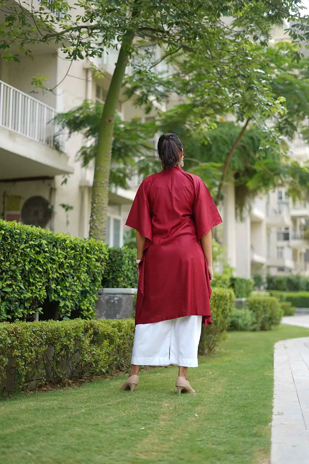 Maroon Rayon MandarinKurta - CrimsonPetal