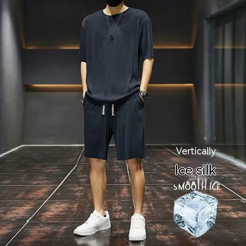 Men's Thin Loose Short-sleeved and Shorts Quick-drying Two-piece Set