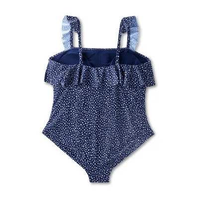 New - Kona Sol Women's Ruffle Shoulder One Piece Swimsuit Full Coverage, Navy Blue 17