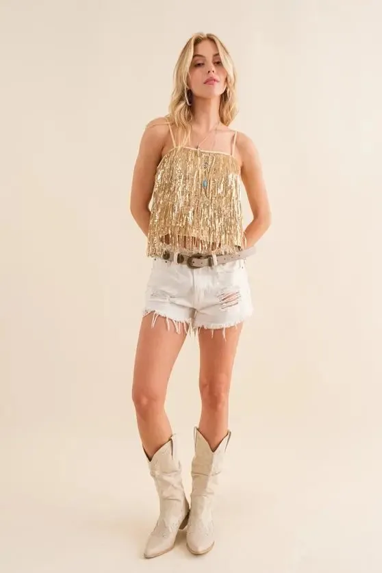 Party Perfect Sequin Tiered  Cami