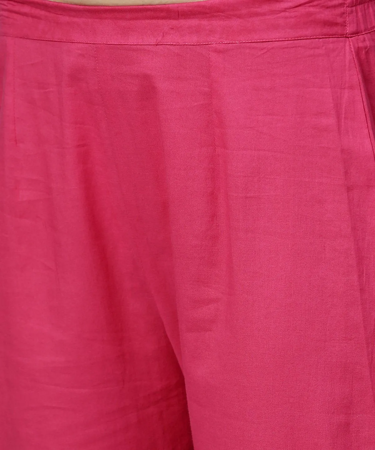 Pink 3/4Th Sleeve Cotton A-Line Kurta With Pink Palazzo