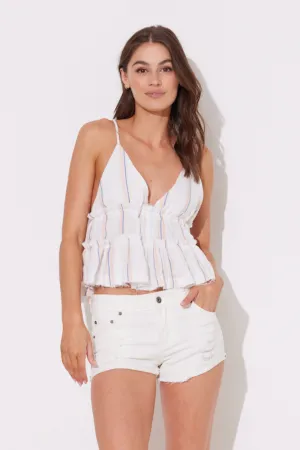 Pink Vertical Stripe Gauze Ruffle Tank