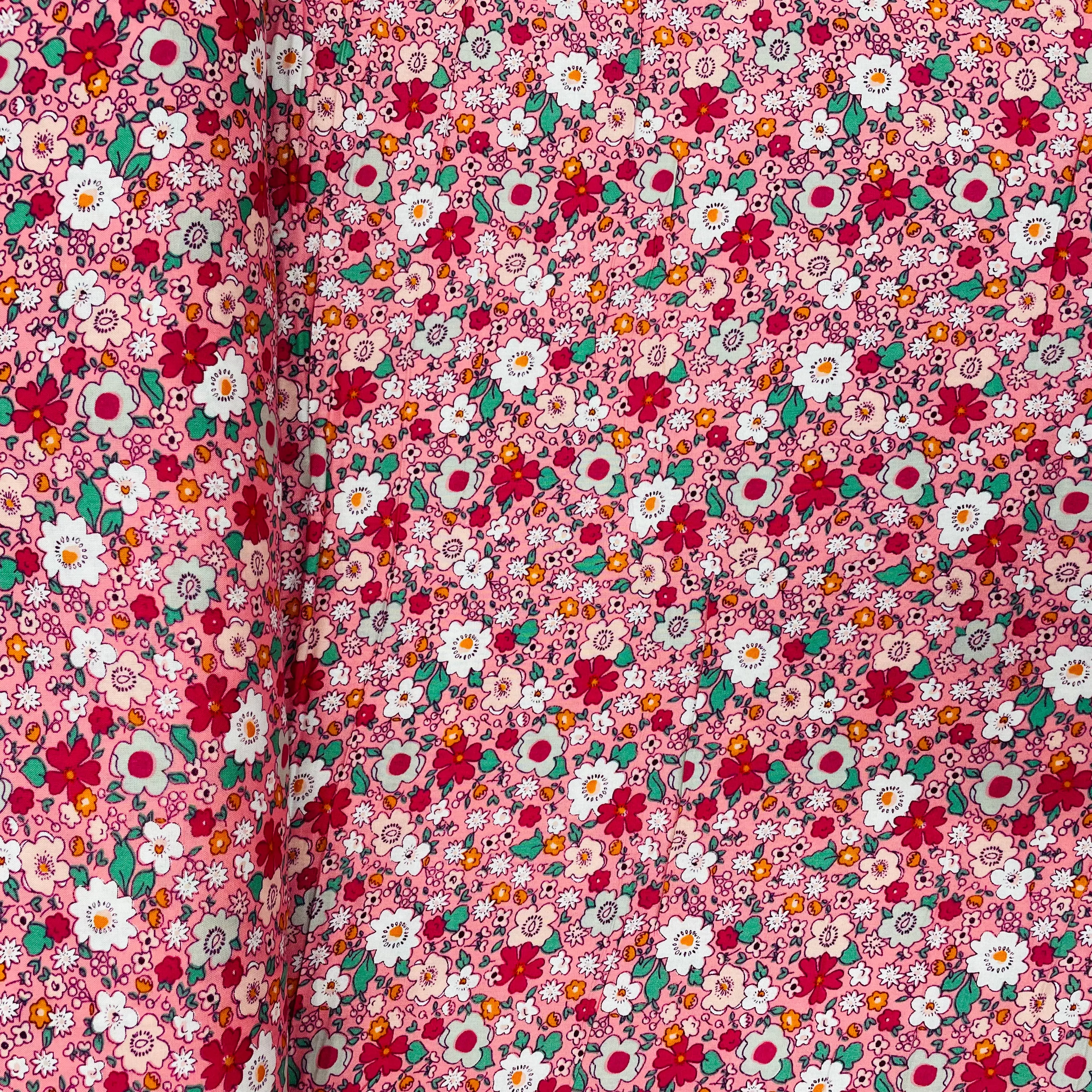 Pink With Multicolor Floral Print Rayon Fabric